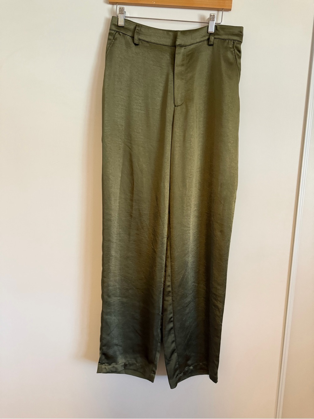 Good American Olive Green Satin Trousers